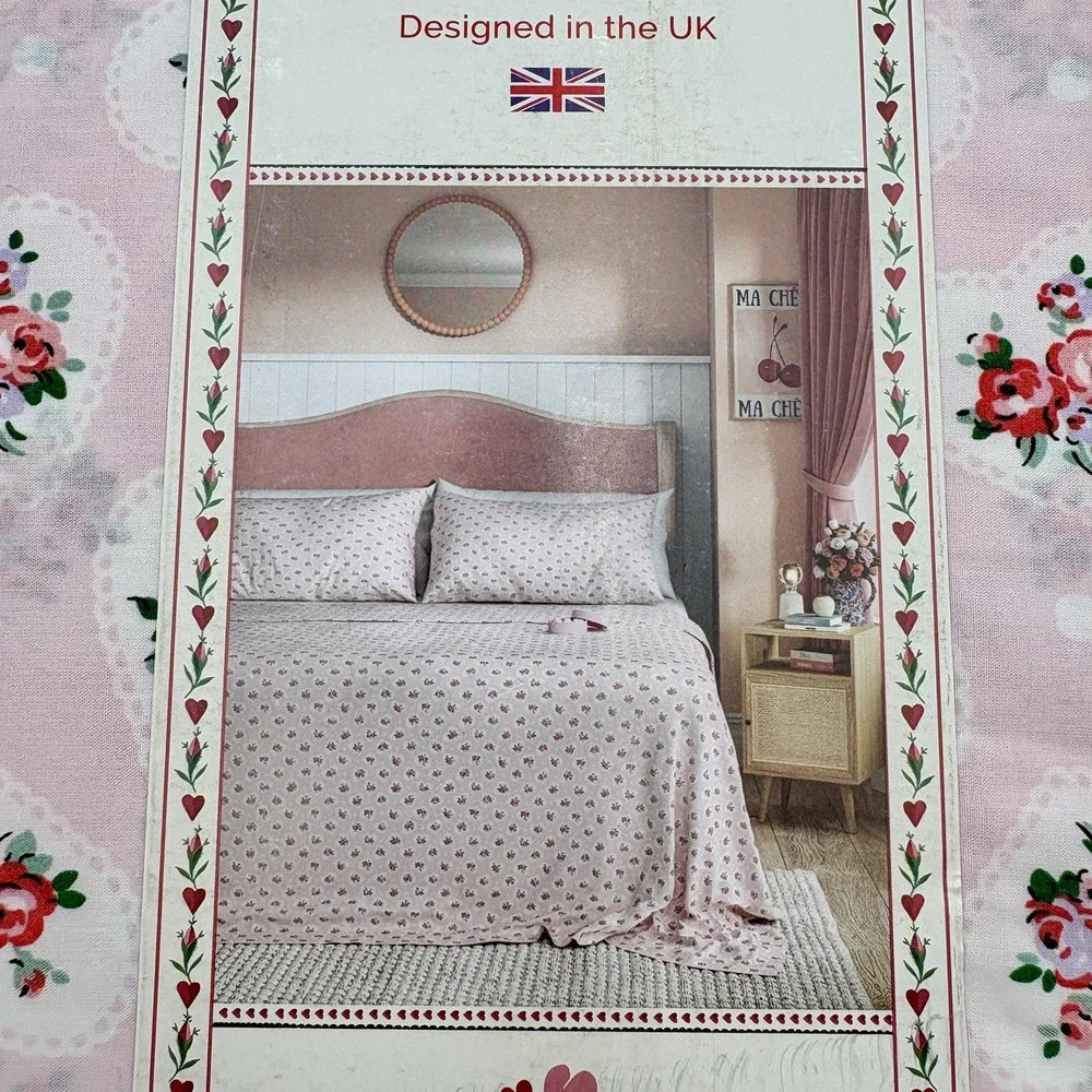 CATH KIDSTON Cotton Roses Lace Hearts PINK Love 4pc Sheet Set Coquette FULL Soft